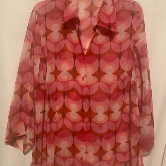Notations Tops - Plus NOTATIONS Rosey Top, Sheer,Long Sleeved Romantic,Easy-to-Pack!Reds& Pinks